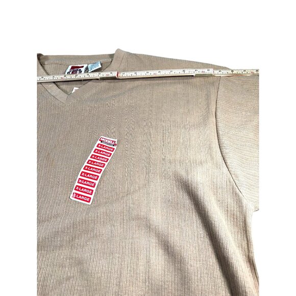 Mos Sport Club XL Tan Ribbed V-Neck T-Shirt Cotton - Picture 6 of 8